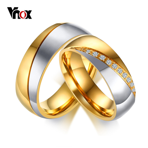 Vnox Temperament Wedding Rings For Women Men CZ Stones Stainless Steel Engagement Band Anniversary Personalized Gift Jewelry ► Photo 1/6