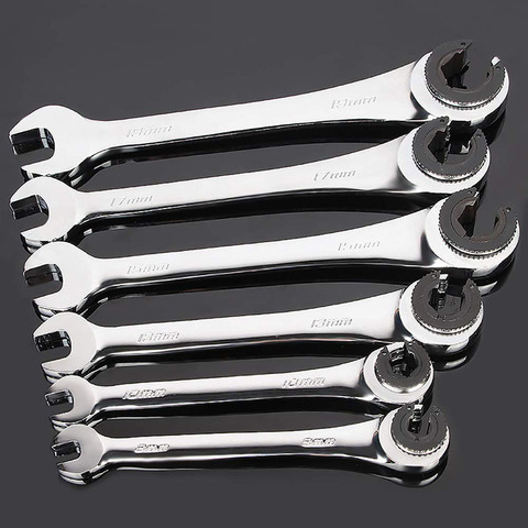 1Pc 8-19 mm Tubing Flex Head Ratcheting Wrenches Set Tubing Ratchet Combination Wrench Gear Tube Wrench Car Repair Oil Wrenches ► Photo 1/6