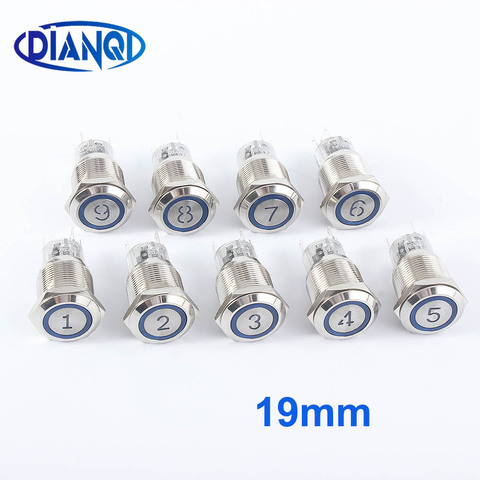 19mm Momentary Reset Waterproof Metal Push Button Switch Led Number Letter 0 1 2 3 4 5 6 7 8 9 10 OK Elevator Lift Custom-made ► Photo 1/6