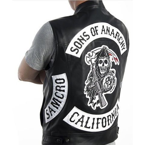 2022 New/ Sons Of Anarchy/ Embroidery Leather Rock Punk Vest Cosplay Costume Black Color Motorcycle Sleeveless Vest Jacket Men ► Photo 1/6