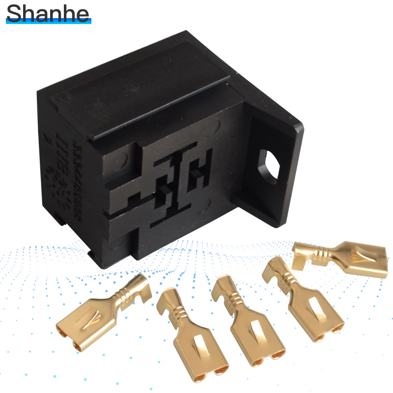 6.3mm Car Vehicle 5 Pin Relay Socket Connector Holder with 5pcs Copper Terminal 