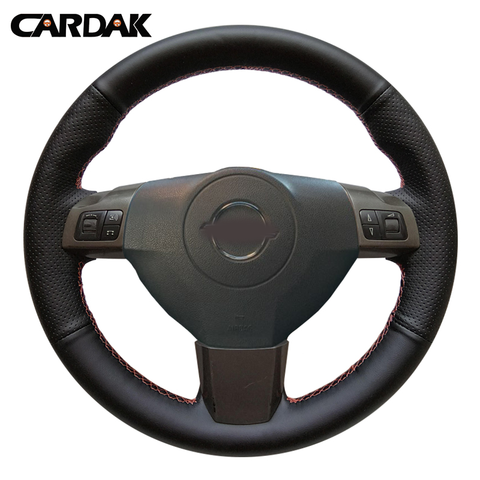 CARDAK DIY Hand-stitched Black Artificial Leather Car Steering Wheel Cover for Opel Astra 2005 2006 Vauxhall Astra ► Photo 1/6