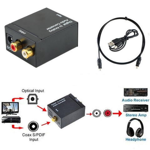 Digital Optical Toslink SPDIF Coax To Analog RCA Audio Converter Adapter ► Photo 1/6