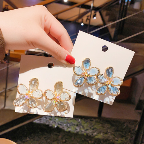 Shiny Side New Accessories Glass Flower Stud Earrings for Women Crystal Geometric Butterfly Gift Earrings ► Photo 1/6