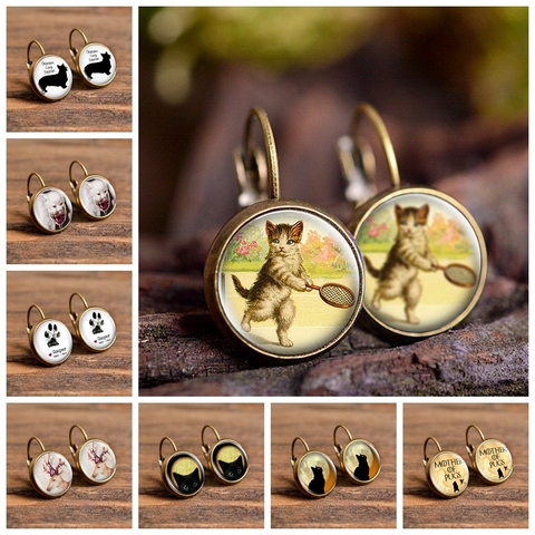 2022 New Arrival Cat Playing Pattern Stud Earring Fashion Hand Craft Jewelry for Women Cute Dog Black Cat Picture ► Photo 1/6