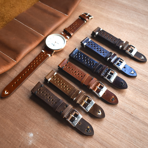 Retro Genuine Leather Watchband 18mm 20mm 22mm 24mm Calfskin Watch Straps Porous Breathable Handmade Stitching for Men ► Photo 1/6