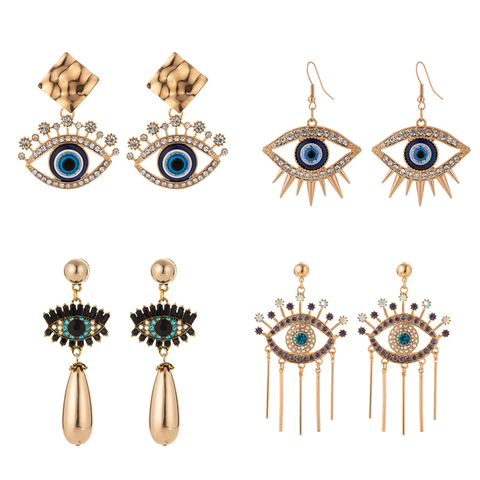 New luxury Rhinestone Evil Eye Statement Drop Earrings 2022 For Women Punk Vintage Tassel  Dangle Hanging Earring Jewelry Gifts ► Photo 1/6