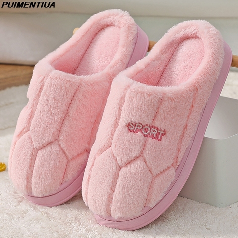 Dropship Winter Women Warm Shoes Home Plush Slippers Couples Warm Non-slip Floor House Slippers Soft Indoor Shoes Floor Slides ► Photo 1/6