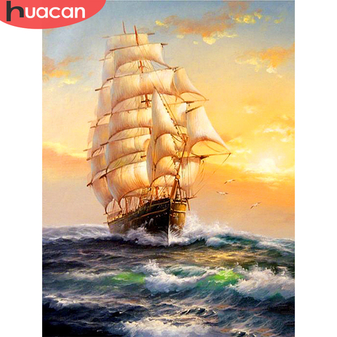 HUACAN 5D DIY Diamond Painting Sailboat Full Square Embroidery Ship Landscape Home Decoration New Arrival Mosaic Handmade ► Photo 1/6