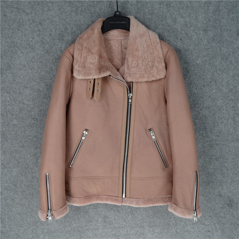 Free shipping.Guarantee Genuine leather jacket with fur.Winter warm women 100% shearling coat.Street sheepskin with wool jackets ► Photo 1/5