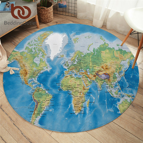 BeddingOutlet World Map Round Carpets For Living Room Vivid Printed Chair Area Rug Blue Floor Mat for Bedroom Kids Play Tent Mat ► Photo 1/5