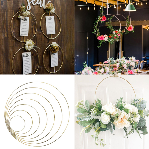Wedding Decoration 10-40cm Metal Hoops Home Door Hanging Gold Iron Metal Ring Wreath Wall Hanging Ornament Bridal Shower Props ► Photo 1/6