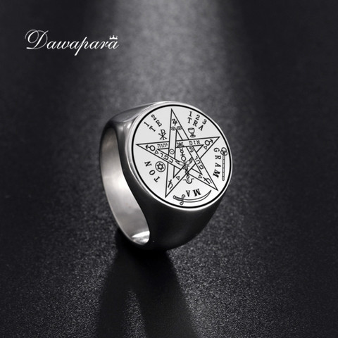 Dawapara Vintage Tetragrammaton Viking Rings Wahyeh Magical Blessed Pentagram of Solomon Amulet Stainless Steel Punk Ring ► Photo 1/6