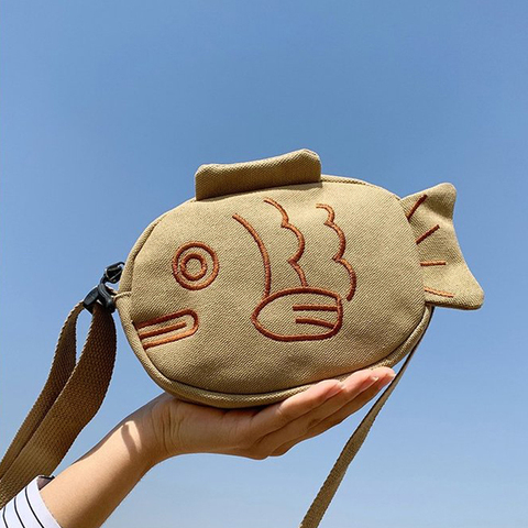 Cute Canvas Messenger Bag Embroidery Fish Shape Torebka Listonoszka Portable Zippered Small Purses Handbags Mini Crossbody Bag ► Photo 1/6