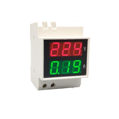 Din rail Dual LED display Voltage and current meter Din-rail  voltmeter ammeter range AC 80-300V 0.1-99.9A ► Photo 1/6