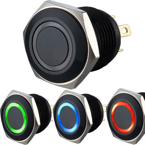 16mm Black RGB Color Ring Illuminated Push Button Switch (Common Anode and Cathode) ► Photo 1/2