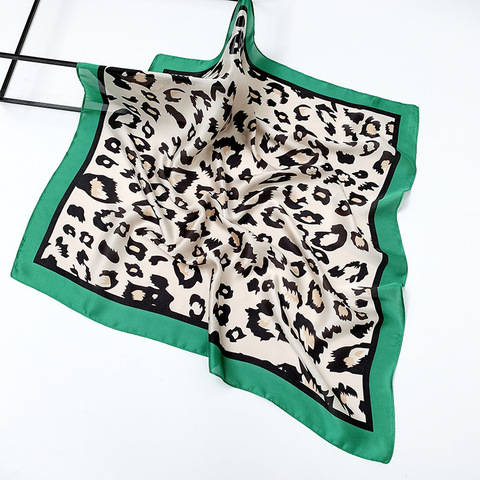 70cm Fashion Leopard Print Kerchief Hair Scarf For Women Silk Satin Hijab Scarves Female Square Headband Bag Scarfs Blue Green ► Photo 1/6