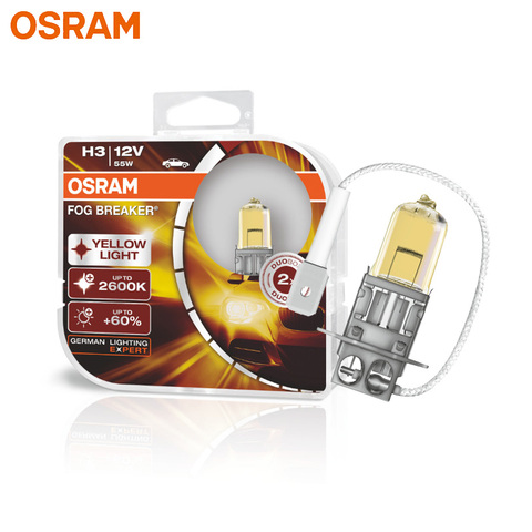 OSRAM H3 Yellow 62151FBR Halogen Fog Breaker 12V 55W Car Original Fog Lamps 2600K Light +60% Brighter Genuine Auto Bulb, Pair ► Photo 1/6