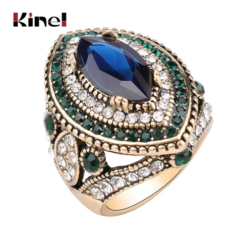 Luxury Vintage Jewelry Big  Wedding Rings For Women Gold Color Mosaic Green Crystal 2016 New Fashion Accessories ► Photo 1/6