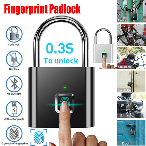 Keyless USB charging door lock fingerprint smart padlock quickly unlock zinc alloy metal self-imaging chip 10 fingerprints ► Photo 1/6