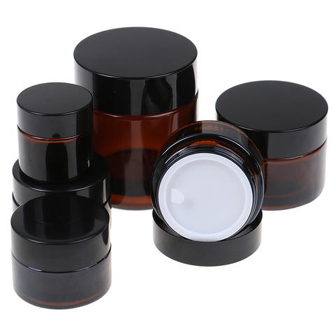 Hot Sale 10g/15g/20g/30g Glass Amber Brown Cosmetic Face Cream Bottles Lip Balm Sample Container Jar Pot Makeup Store Vials ► Photo 1/6