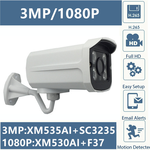 3MP 2MP IP Metal Bullet Camera Outdoor IP66 WaterProof XM535AI+SC3235 2304*1296 1080P H.265 Infrared IRC Onvif CMS XMeye P2P ► Photo 1/6