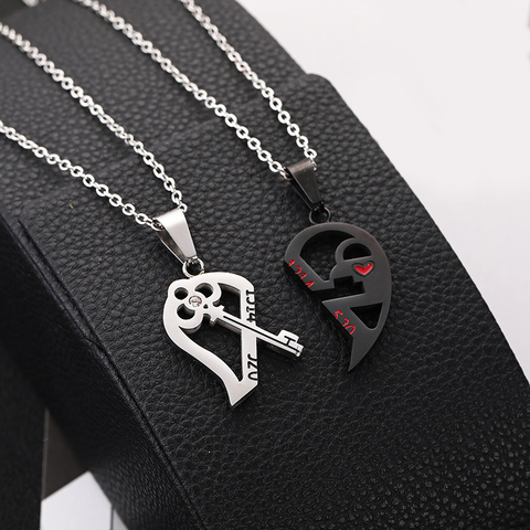 2 Piece Set Fashion Best Friend Couple Pendant Necklace Broken Heart Women Men Gift Friendship Jewelry Korea Key Locket Necklace ► Photo 1/6