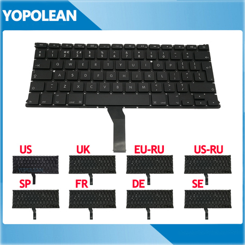 New Replcement Keyboard US UK Russian Spain French German Sweden Layout For Macbook Air 13