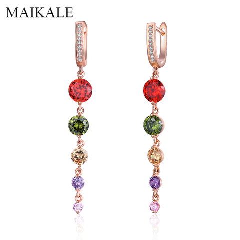 MAIKALE Romantic Rose Gold Zirconia Long Earrings Multicolor CZ Beads Dangle Drop Tassel Earrings for Women Jewelry Girls Gifts ► Photo 1/6