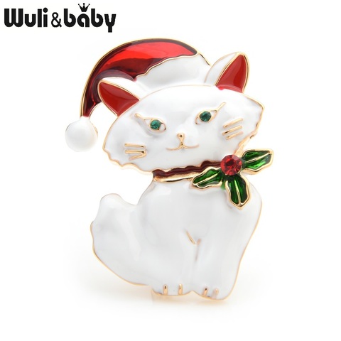 Wuli&baby White Black Christmas Cat Brooches Women Alloy Animal Brooch Pins New Year Gifts ► Photo 1/5