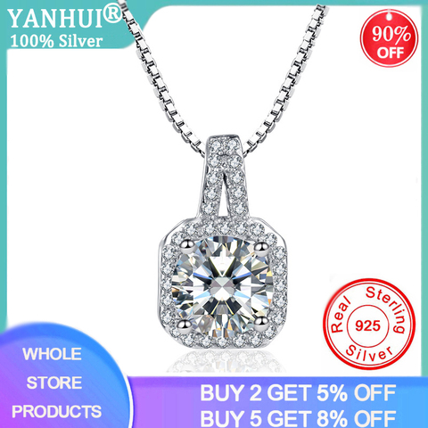 Genuine 925 Solid Silver Super Shining Square Design Cubic Zircon Pendant Necklaces For Women Bridal Wedding Silver 925 Jewelry ► Photo 1/6