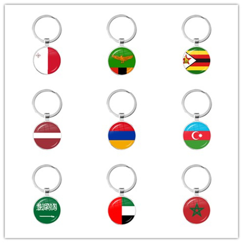 Malta Zambia Zimbabwe Latvia Armenia Azerbaijan Saudi Arabia UAE Morocco Glass Cabochon National Flag Keychain Keyholder Gift ► Photo 1/6