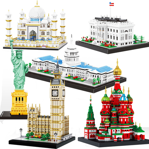 Micro Size  Architecture Taj Mahal Big Ben White House Statue Liberty America Pair London Model Building Block Construction Toys ► Photo 1/6