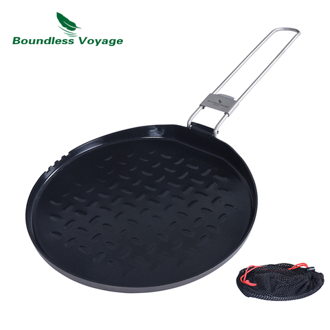 Boundless Voyage Titanium Frying Pan Non-stick Pan with Folding Handle Outdoor Camping Skillet Steak Pizza Cooking Kit ► Photo 1/6