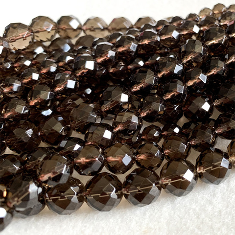 AAA High Quality Natural Genuine Brown Clear Tea Crystal Smoky Quartz Round Jewelery Loose Ball Faceted Beads 15
