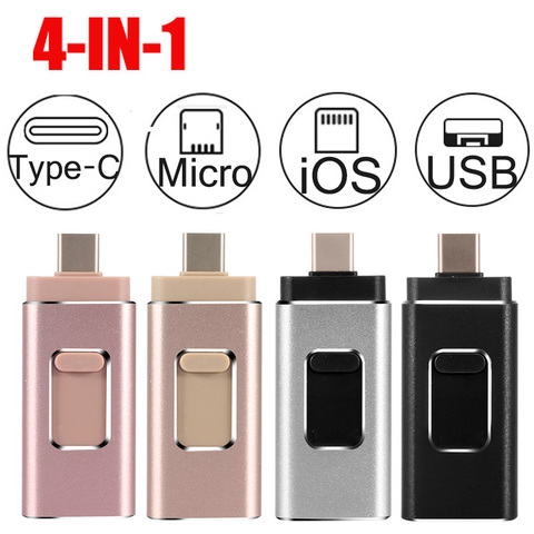 4 in 1 OTG USB Flash Drive 16g 32gb 64gb 128gb 256gb memory Stick Type-C Pen drive for samsung S9 S8 iphone X 8 7 android phones ► Photo 1/1