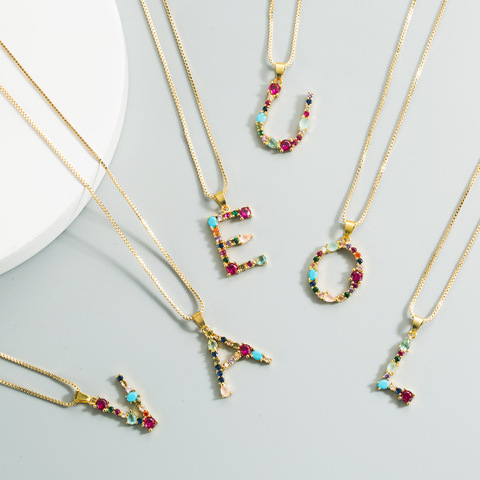 26 English Letter Necklace Women's 2022 New Bohemia Style Colored Necklace Copper Plated Gold  Clavicle Chain for Girls ► Photo 1/5