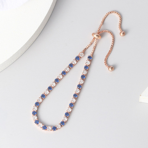 ZHOUYANG Jewerly Bracelets For Women Simple Blue Round Zircon Rose Gold Color Girl's Bracelet Jewerlly Fashion Korean Gifts H055 ► Photo 1/4