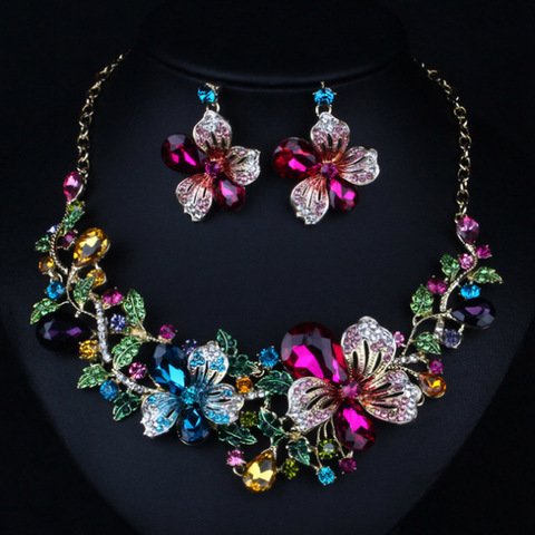 Zlxgirl jewelry Classice Fashion women's wedding jewelry sets colorful Enamel flower necklace with earring accessory ► Photo 1/2