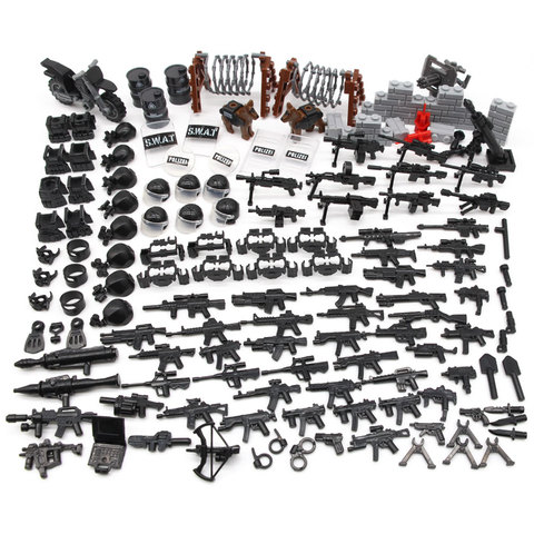 160Pcs Military SWAT Weapon Set Army Police Box Mask Moto Shield Hat Building Blocks MOC Figure Accessories Model Bricks DIY Toy ► Photo 1/6