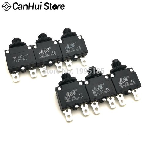 Black MR1 3A 5A 6A 7A 8A 10A 15A Circuit Breaker Overload Protector Switch Fuse Overload Overcurrent ST-1 Reset Insurance WP-01 ► Photo 1/6