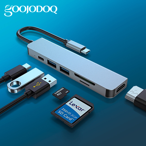 GOOJODOQ 6 in 1 USB C HUB USB 3.0 Type C Hub to HDMI thunderbolt 3 USB-C PD Adapter for Macbook Air Pro surface pro 6 huawei ► Photo 1/6