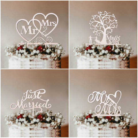 1Pcs Hollow Letter Love Just Married Mr&Mrs Cake Topper Bride and Groom Wooden Wedding Cake Topper For Wedding Party Supplies ► Photo 1/6