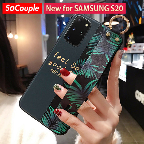 SoCouple for Samsung S20 Plus Ultra FE A51 A71 A50 A70 Case Flower Leaf Wrist Strap Phone Holder Case Soft Silicone Back Cover ► Photo 1/6