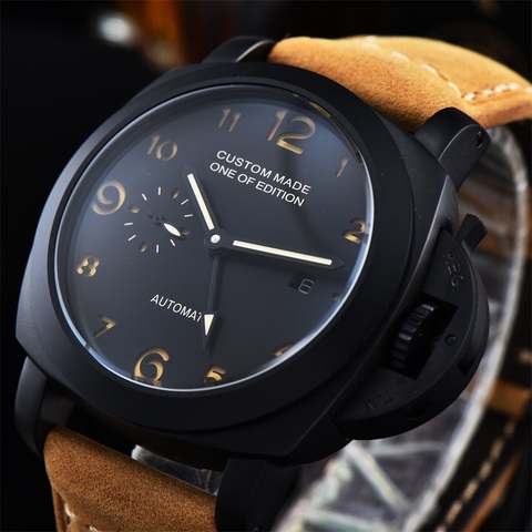 44mm GMT Watch Men Seagull Automatic Movement Mechanical  Stainless Steel Luminous Waterproof Leather Strap Date Watch P3 ► Photo 1/6