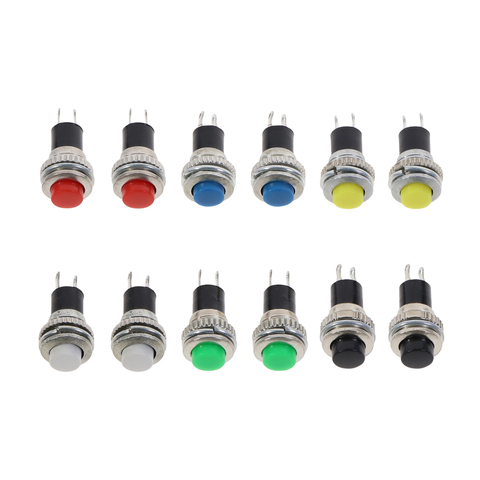 10pcs White Red Green Blue Black Yellow  Panel mount 10mm Momentary OFF-(ON) Push button Switch Upper Screw Thread ► Photo 1/6