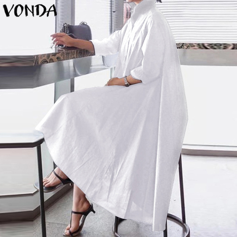 VONDA White Dress Women Sexy Turn-down Collar Asymmetrical Party Dress Office Ladies Sundress Casual Vestido Plus Size Robe ► Photo 1/6