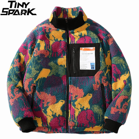 2022 Hip Hop Reversible Jacket Parka Colorful Animal Paint Camouflage Streetwear Men Harajuku Windbreaker Coat Fleece Winter Zip ► Photo 1/6