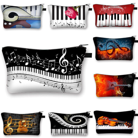 Music Notes Cosmetic Bag Women Makeup Bags Piano / Guitar Ladies Storage Bags for Travel Female Cosmetic Case ► Photo 1/6