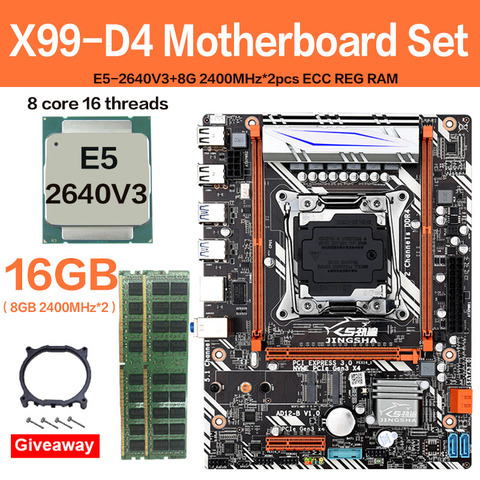 X99 D4 motherboard set with Xeon E5 2640 V3 LGA2011-3 CPU 2pcs X 8GB =16GB 2400MHz DDR4 memory SATA3 M.2 ► Photo 1/6